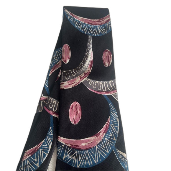 Vintage Halston III Italian Silk Necktie Tie Black Blue Purple Gray - Picture 4 of 6